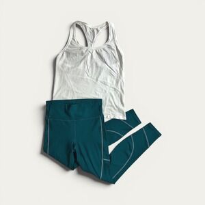 Fabletics Bundle 2pc Activewear Set Womens Small Teal White Leggings Tank Top